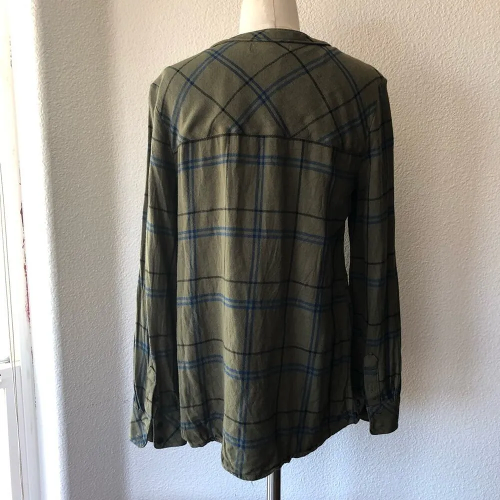 Sanctuary pullover top green blue plaid longline side slit tie front - Image 5