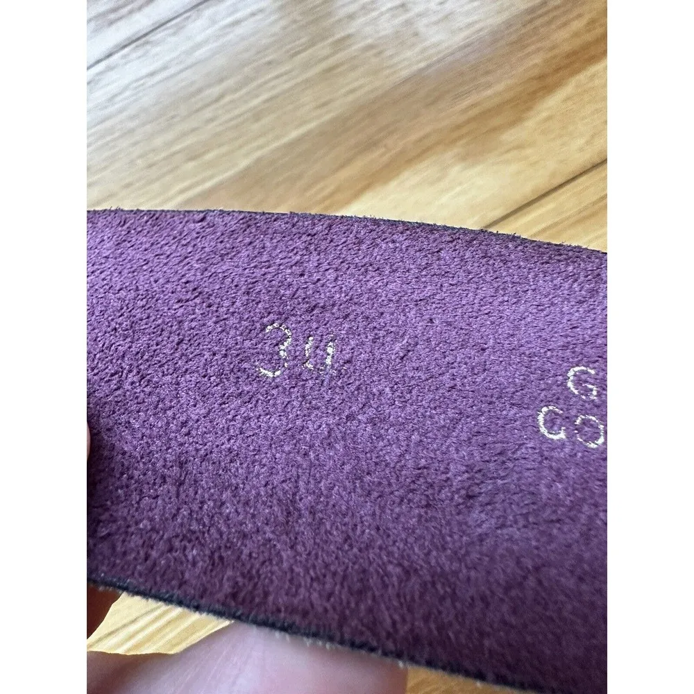 Vtg Womens Belt sz 34 Burgendy Glove Red Cowhide Wide Brass Buckle Cowgirl Rodeo - Image 4