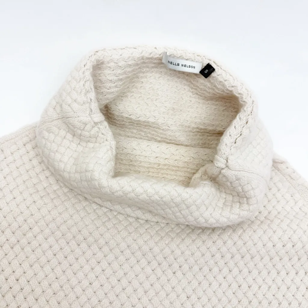 Nells Nelson Merino Wool Turtleneck Cowl Woven Textured Cocoon Sweater Gilet Tan - Image 4
