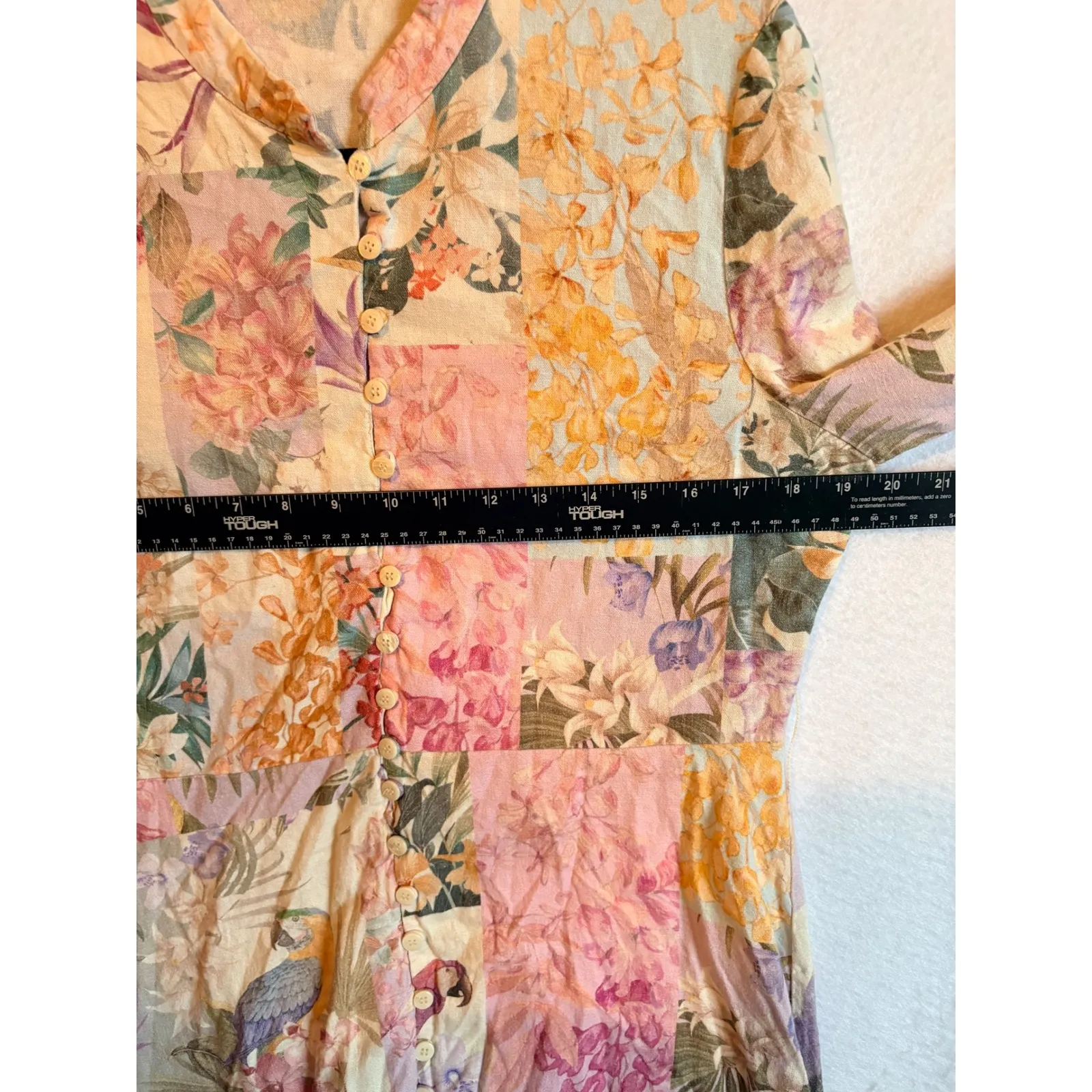 ZARA Patchwork Floral Print Long Sleeve Button Up Tunic Mini Dress XL - Image 4