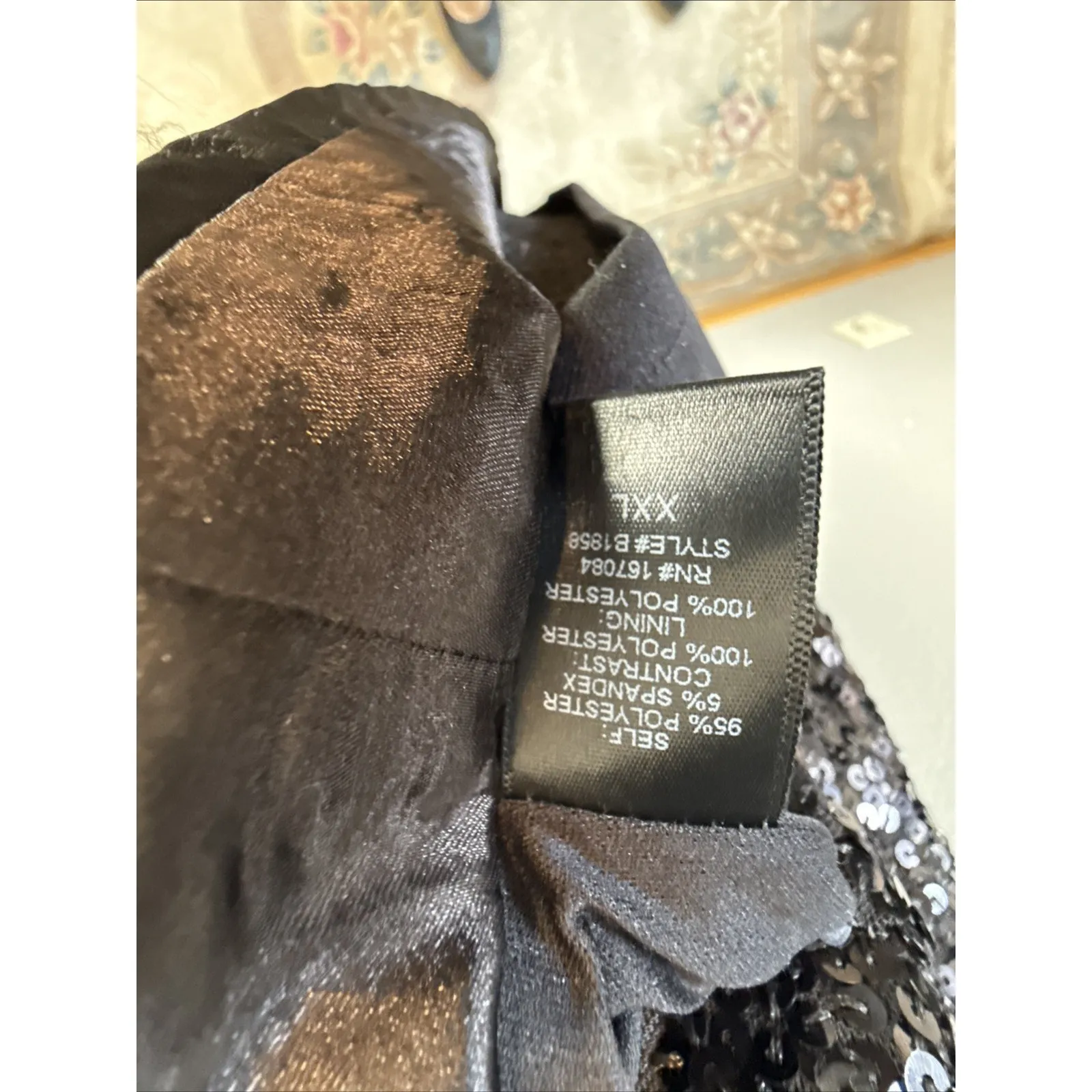 Tuckernuck Black Shimmer Sequin Perris Maxi Midi Dress Size XXL Puff Sleeve Bow - Image 9