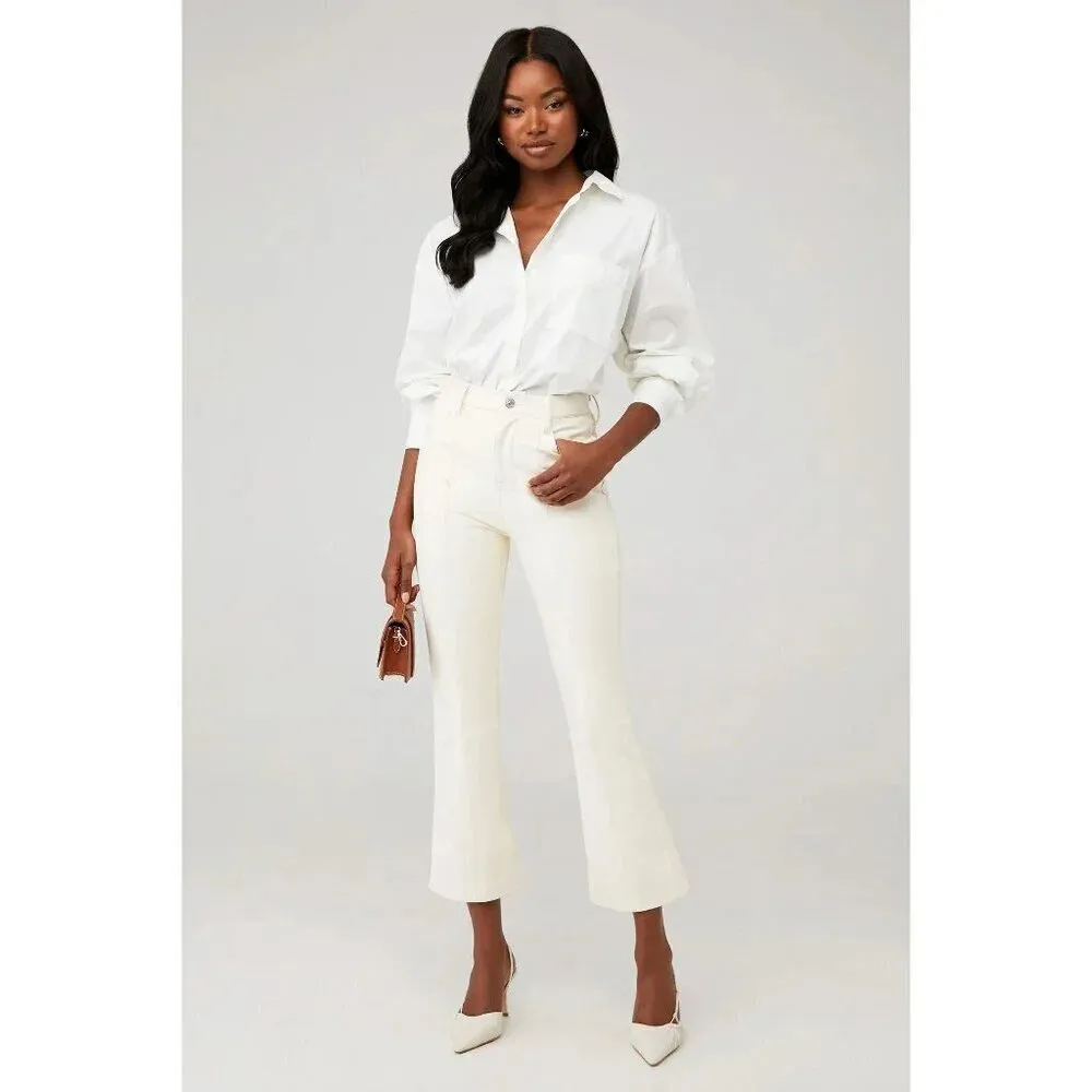 7 For All Mankind High Waist Slim Kick in Cream 30 Womens Faux Leather Vegan - Image 14