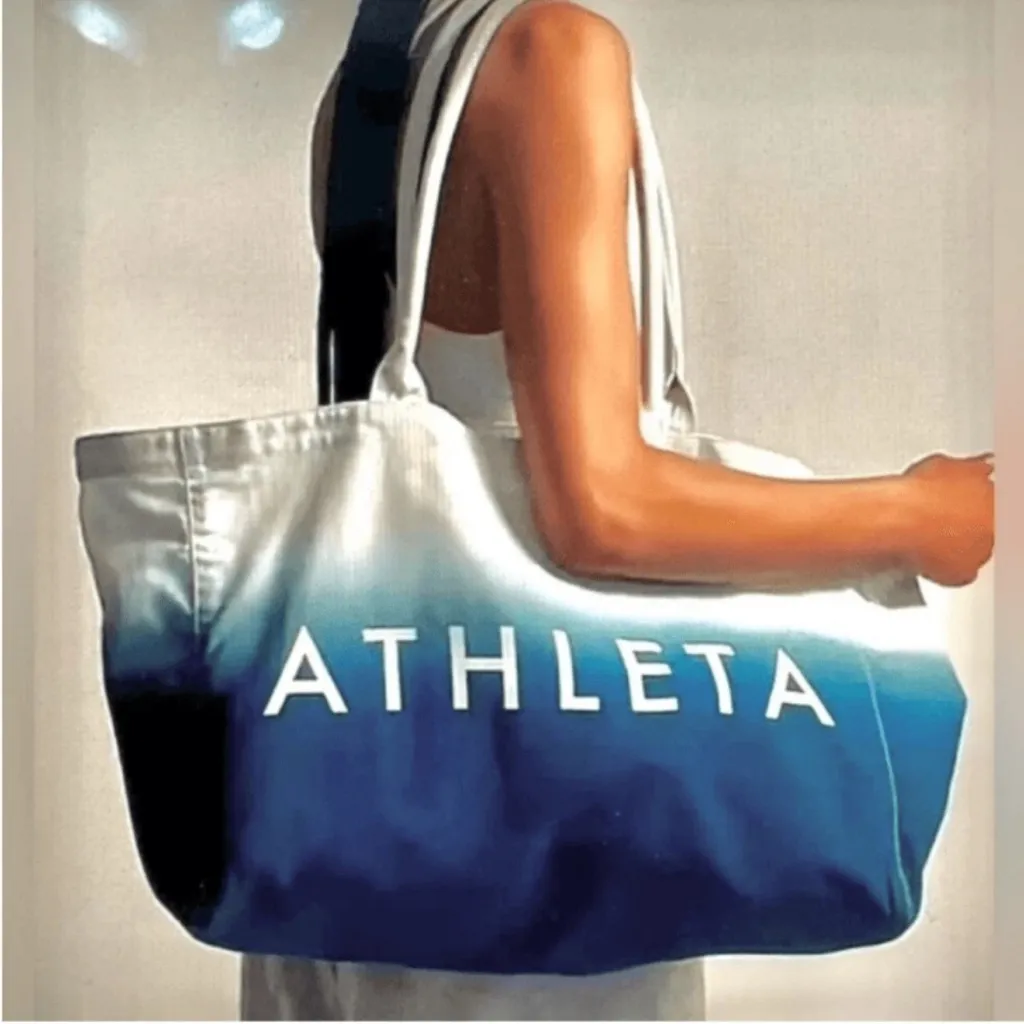 Athleta NWT Ocean Blue Ombre Large Canvas Gym Travel Beach Tote Bag - Image 2