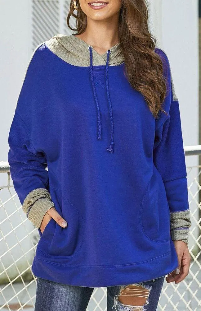 ROYAL BLUE GRAY WAFFLE KNIT HOOD & CUFFS SOFT HOODIE SIZE 2XL 18 - Image 4