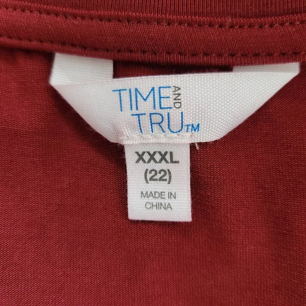 Time and Tru Oxblood Top Size XXXL Plus Size Burgundy Blouse with Ruching - Image 7