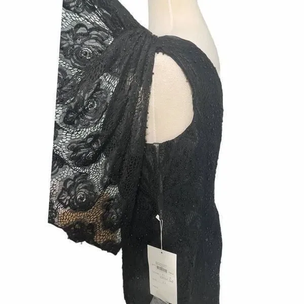 Rachel Allan Lace One Shoulder Mini Dress Cocktail Evening Party‎ Black Size 14 - Image 12