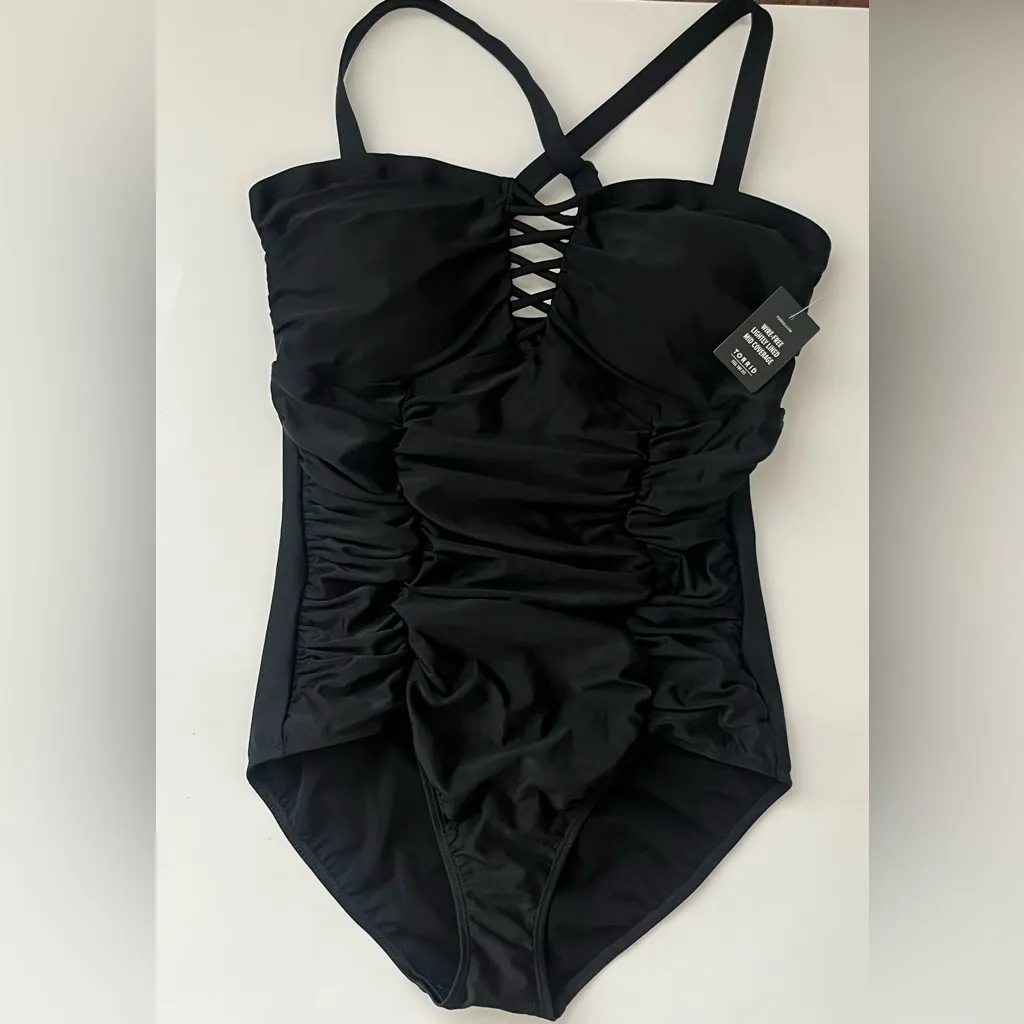 NWT Torrid black lattice front one piece swimsuit black torrid 0 (12) - Image 5