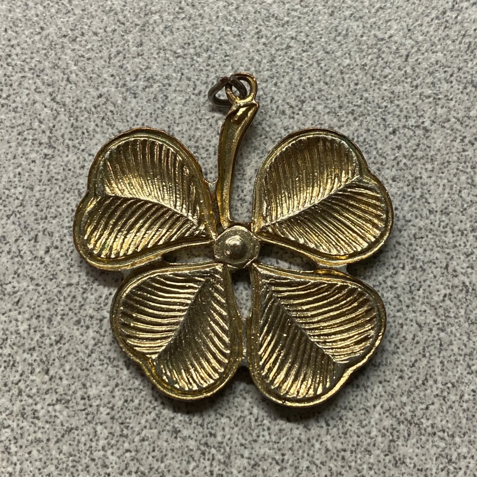 Vintage Gold Tone Green Enamel Four Leaf Clover Charm Pendant Lucky Symbol - Image 2