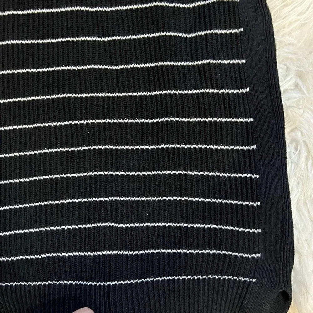 Old Navy High Neck Ribbed Knitted Black White Striped Sleeveless Sweater… - Image 7