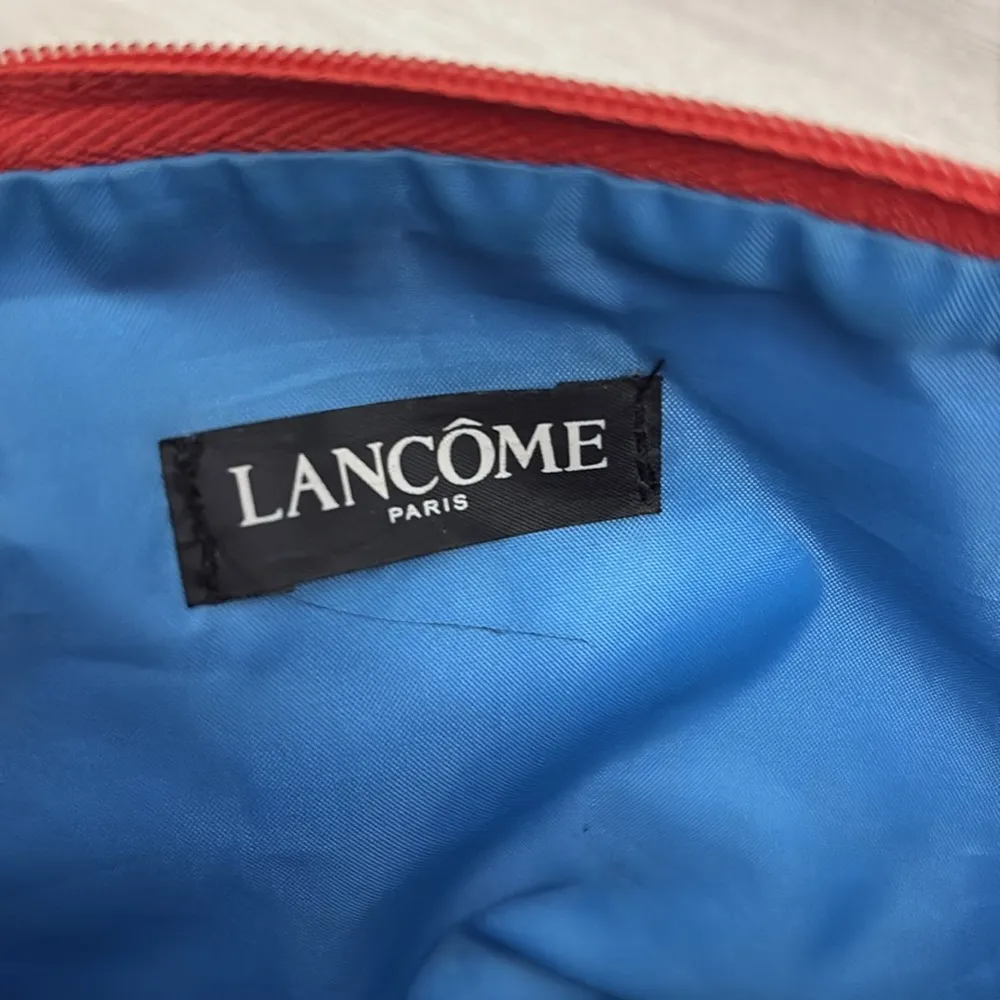 Lancome Red Floral Print Paris Zip Top Cosmetics / Makeup Bag Approx 10" X 5.5" - Image 8