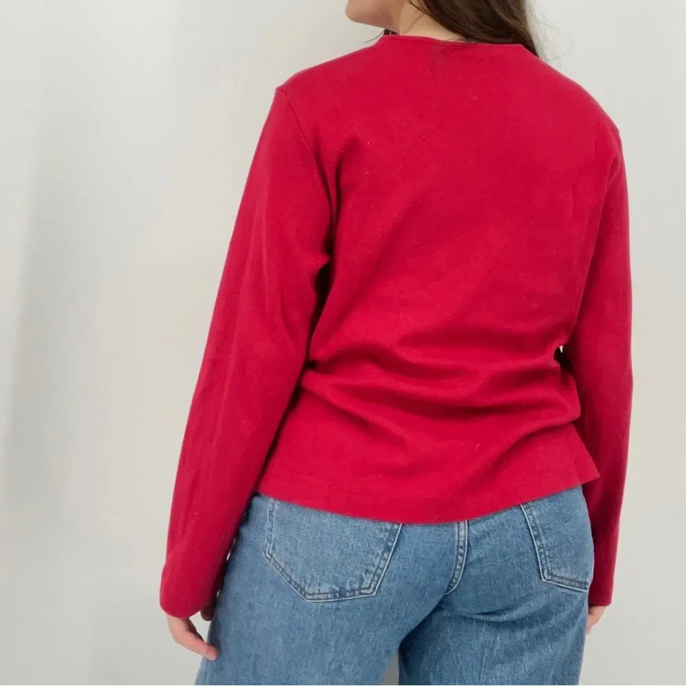 vintage cottagecore floral embroidered michigan cherry red crewneck top cotton L Size L - Image 3