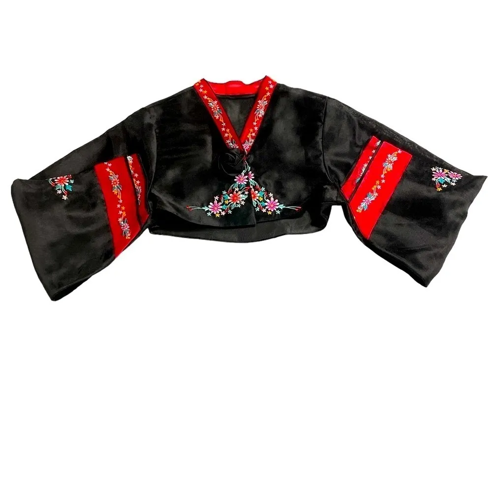 Asian crop shoulder and arm cover with embroidery flowers size S/M Black - Image 6