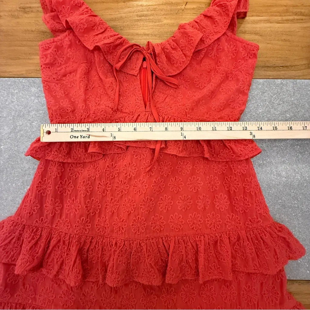 Lovers + Friends Dean Mini Dress Tomato Red Eyelet Tiered Ruffle Small - Image 12