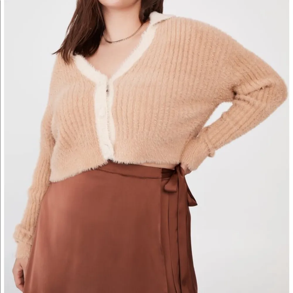 Cotton On New Collar Fluffy rib cardigan Argyle soft blue champagne - Image 5