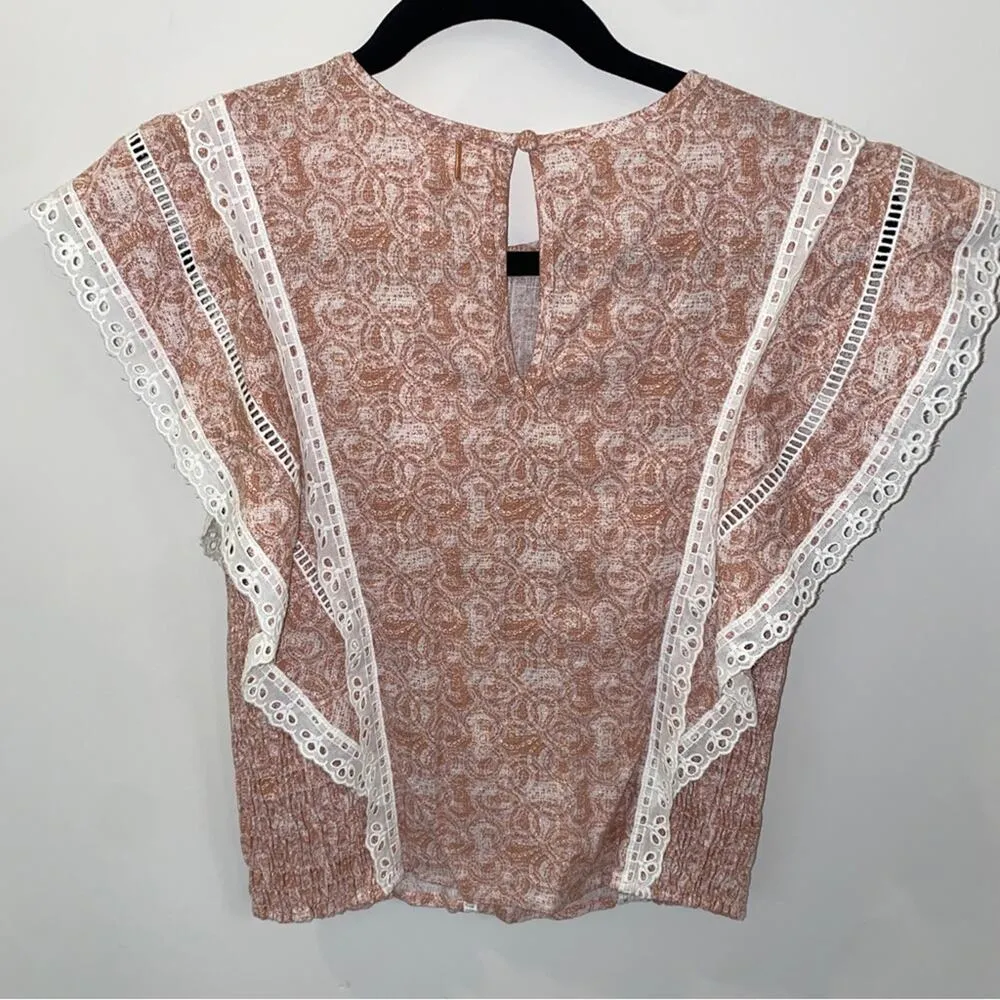 Misa Los Angeles Nilu Eyelet Lace Linen Top in Washed Tile Dusty Rose Small NWT - Image 8
