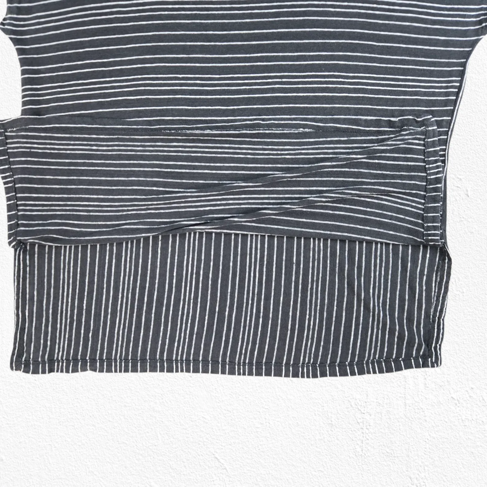 Eileen Fisher Black White Organic Linen Boxy Striped Minimal Blouse Size Large - Image 4