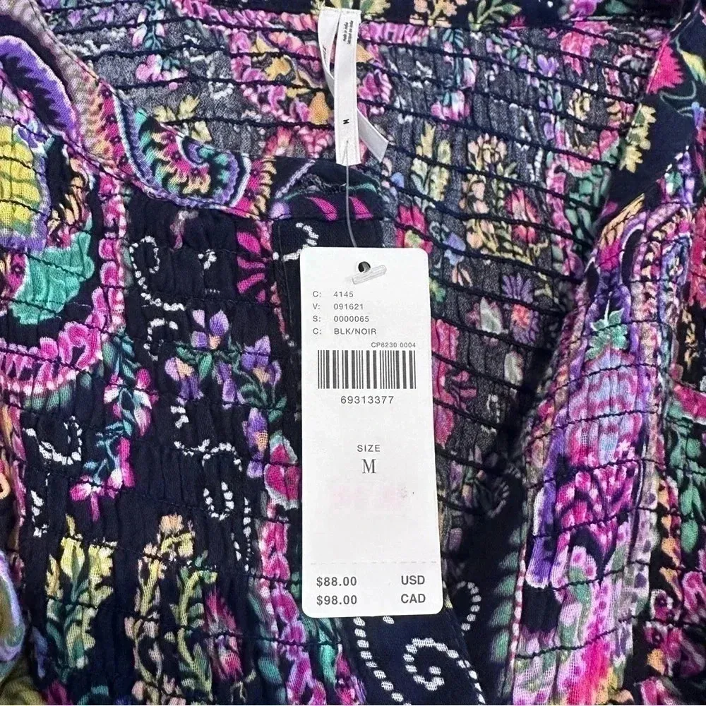 NWT  Tunisian Dress Tunic Paisley Vibrant Boho Smocked Collar Med - Image 6