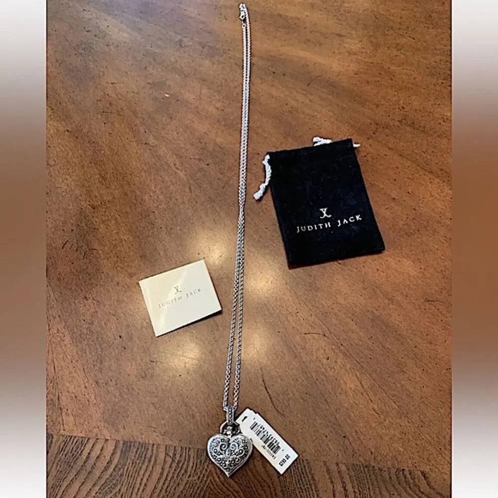 JUDITH JACK Sterling Silver Inlaid Marcasite Heart Locket with Clock Pendant NWT - Image 10