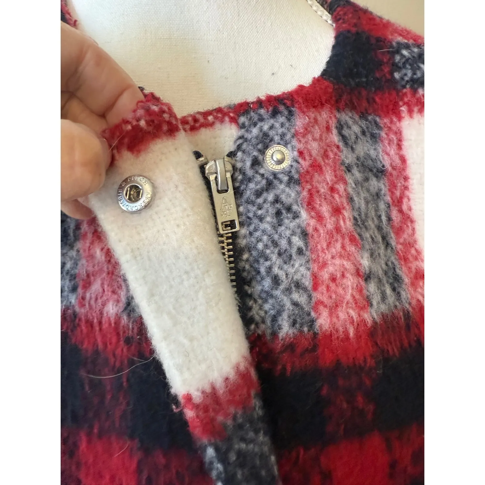 Abercrombie & Fitch Wool Blend Plaid Coat Jacket Red Black White Womens M Winter - Image 5