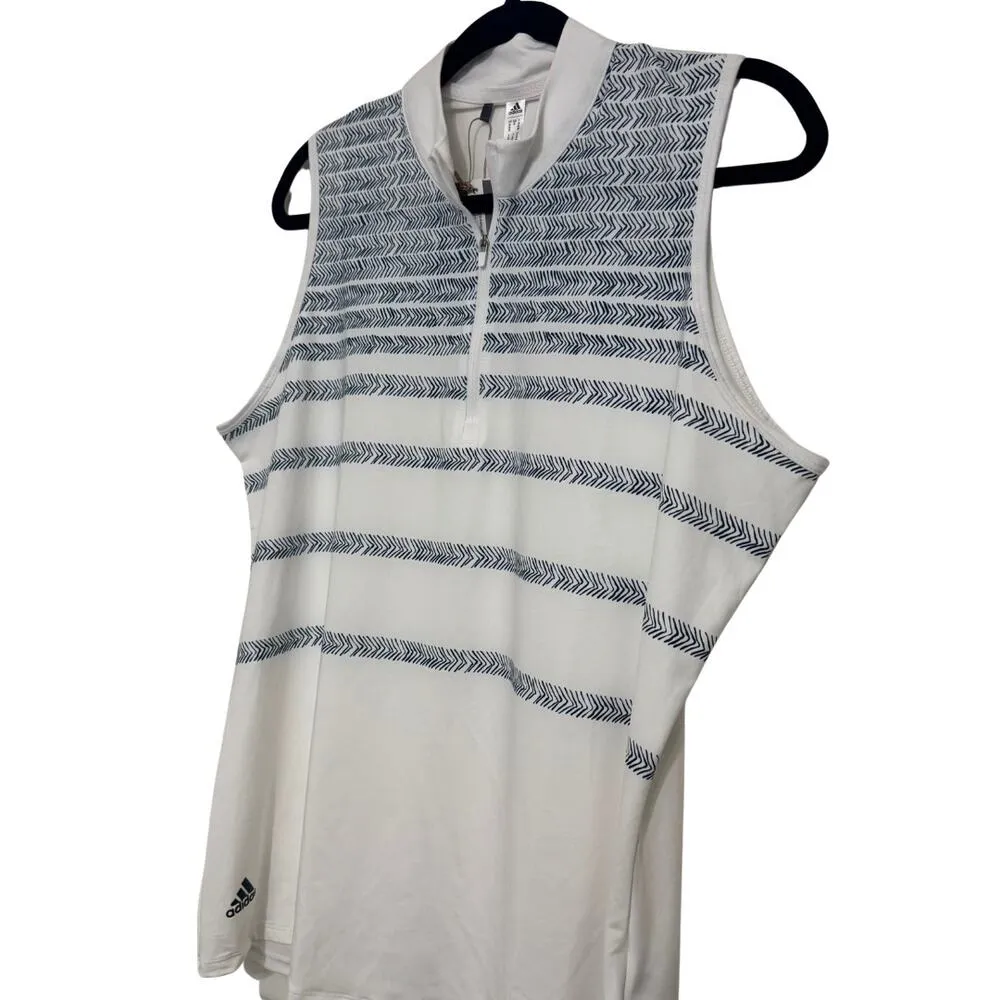 ADIDAS Womens Herringbone HRGBN Sleeveless Golf Polo Quarter Zip Navy NWT XL - Image 3