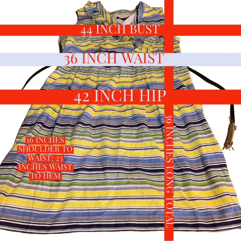 ALEX MARIE YELLOW, GREEN, BLUE & WHITE STRIPED SHEATH DRESS W/RUFFLE NWT (16) - Image 11