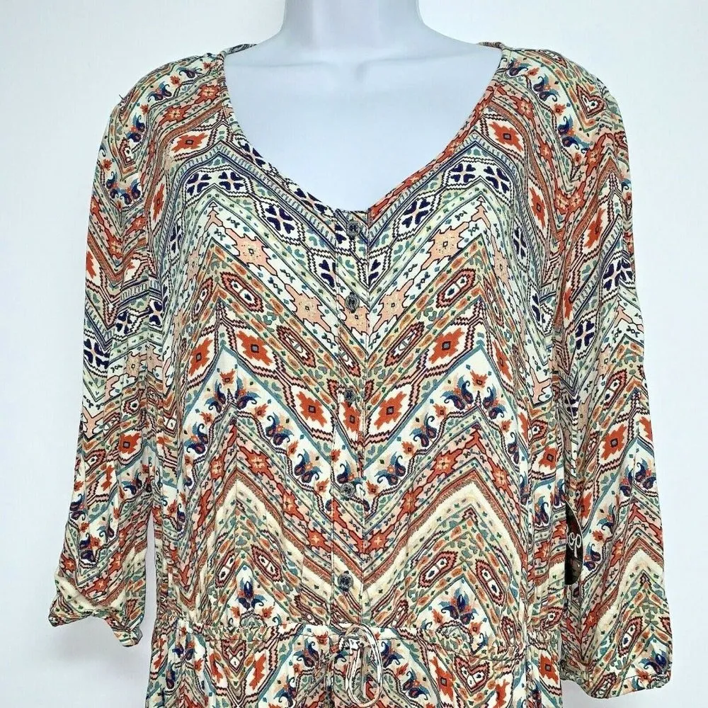 Be Bop Womens Juniors Romper Jumpsuit Size XL Southwest Boho 3/4 Sleeve Browns - Image 2