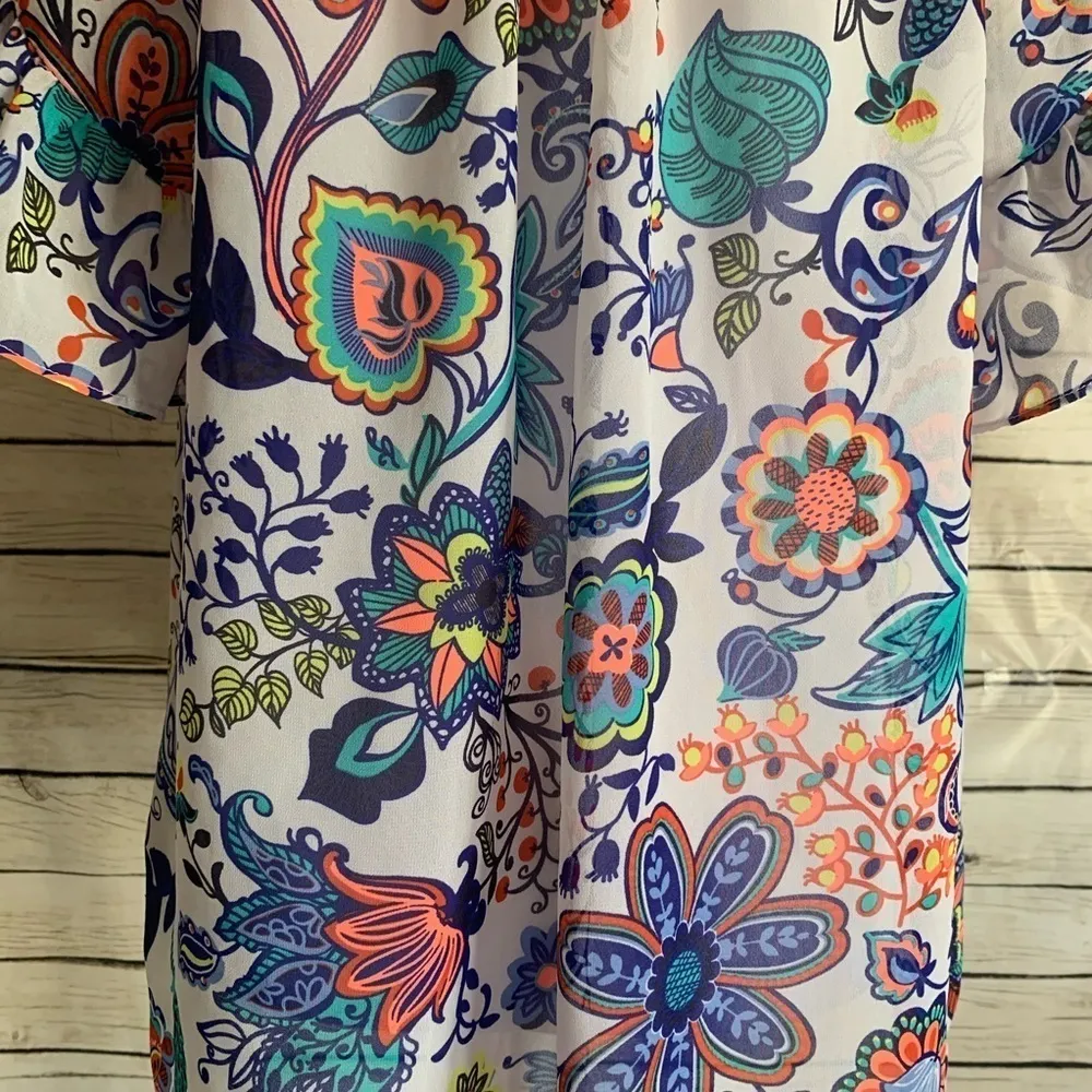 Milly  For DesignNation Colorful Sheer Tunic Blouse - Image 8