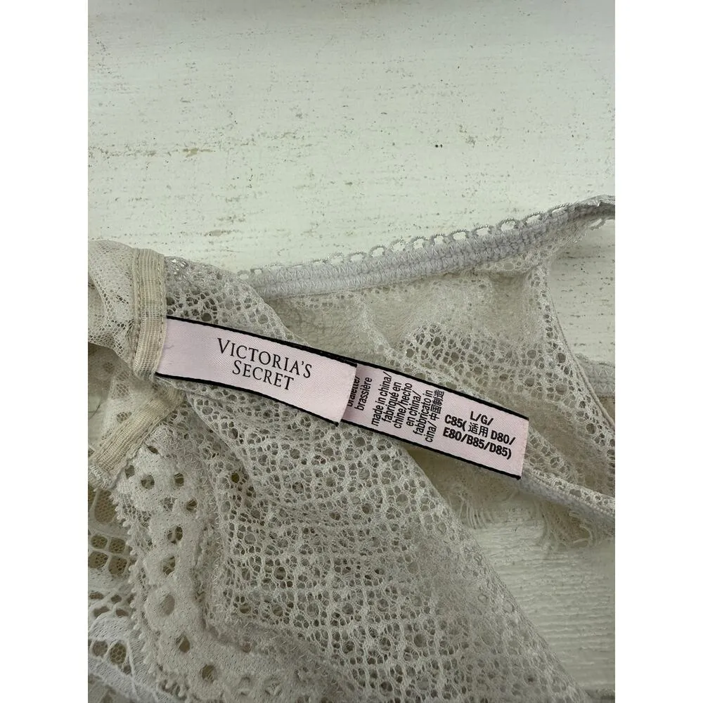 Victoria's Secret White Ivory Lace Up Scallop Dream Angels Bralette Bra Large - Image 5