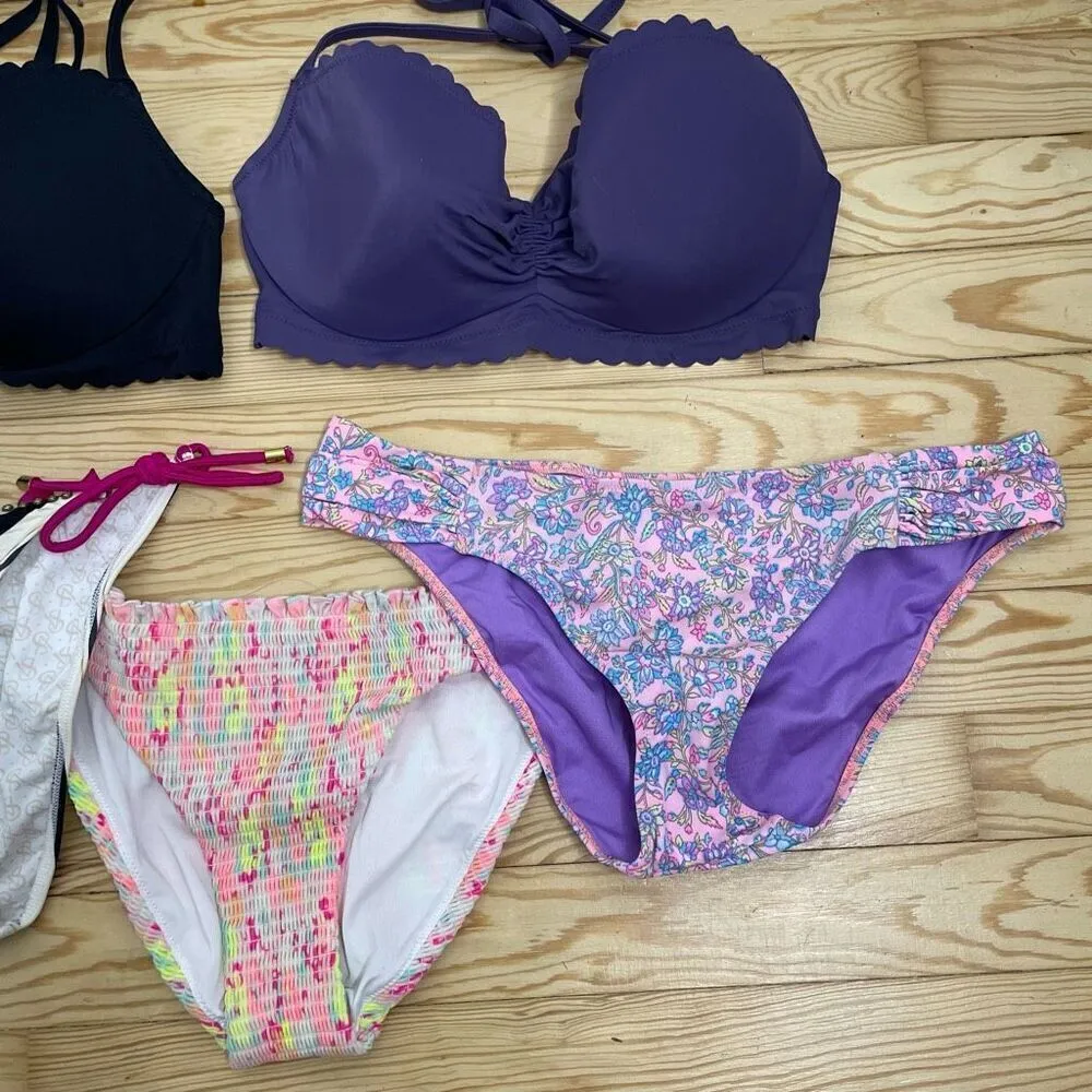 Victorias Secret Bikini Swimsuit Lot Tops Bottom 34D Medium M Large Print Halter - Image 2