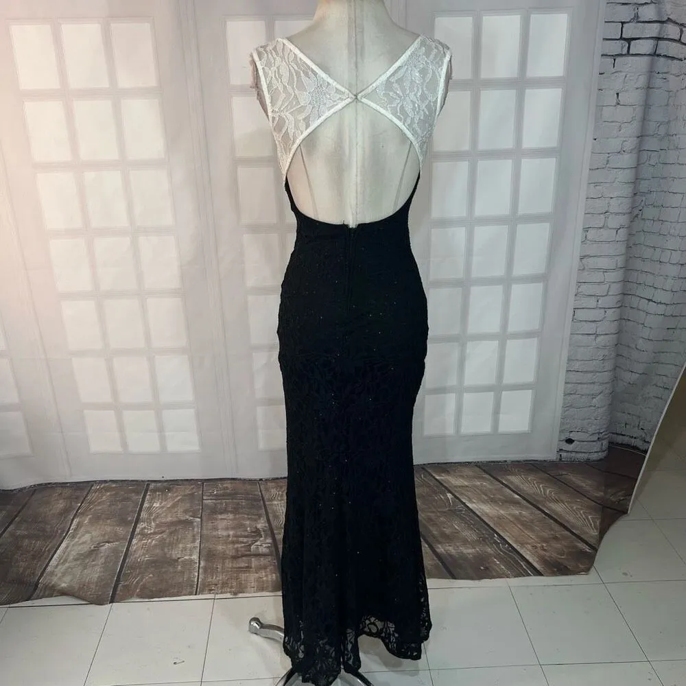 City Studio White Black Sparkle Lace Embellished Waist Formal Gown Size 0 - Image 6