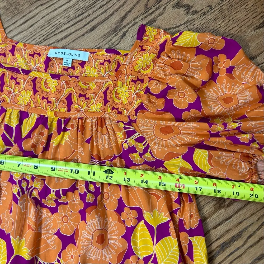 Rose + Olive | Floral Boho Tunic Tropical Blouse Size M - Image 10