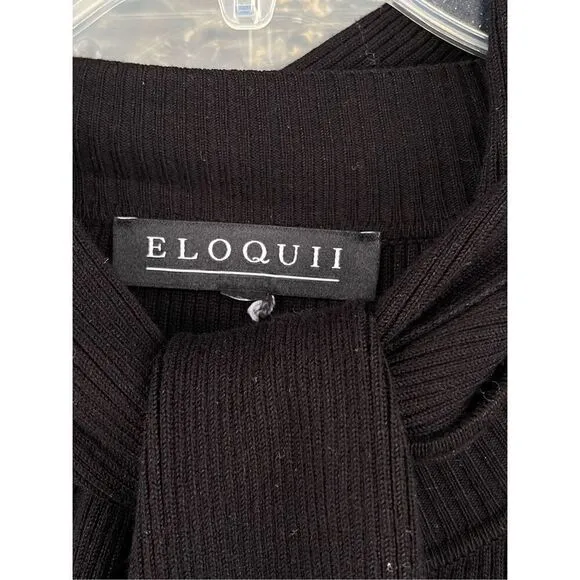 0343 Eloquii Black Ribbed‎ Neck Tie Sweater Size 2X - Image 3