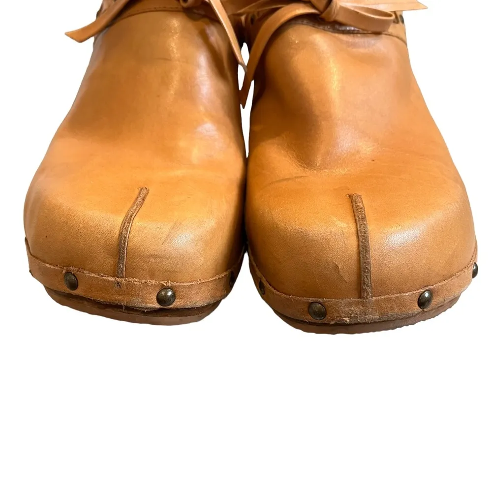 Vintage 90’s American Eagle Outfitters Leather Wooden Platform Clogs, Sz… - Image 10