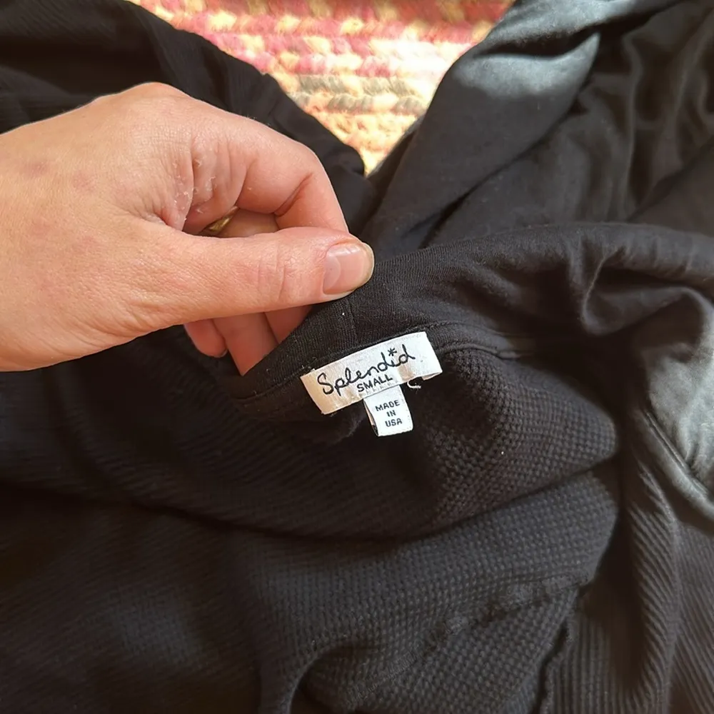 SPLENDID BLACK MICRO WAFFLE HOODED CARDIGAN - Image 4