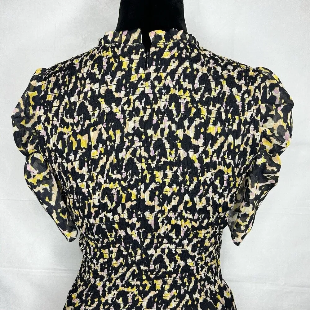 Amanda Uprichard Adrina Smocked Blouse Top Size Small Short-Sleeve Back-Zip - Image 9