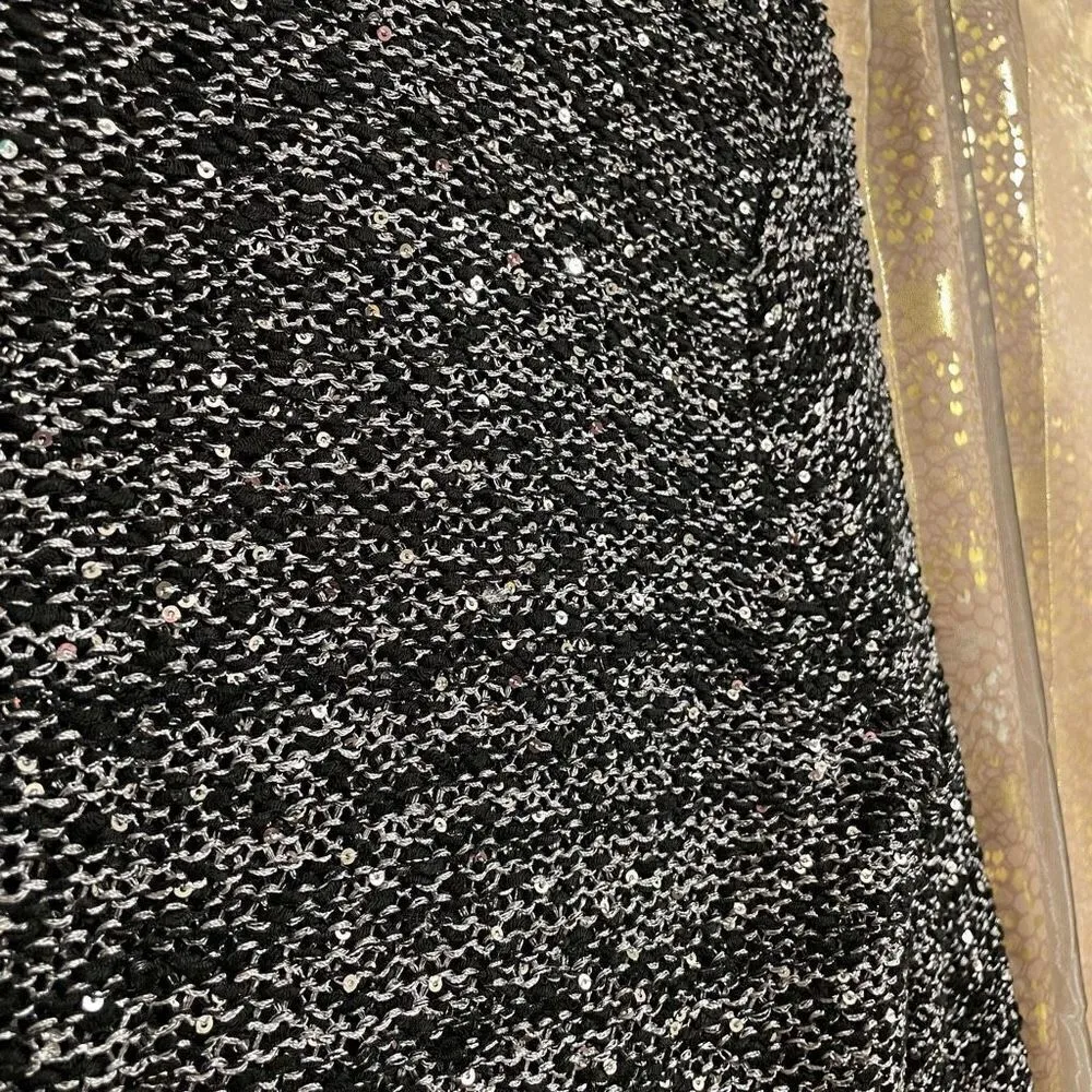 Apt. 9 Sparkly Black Silver Double Layered Sequin Long Sleeve Sweater, Large - Image 7