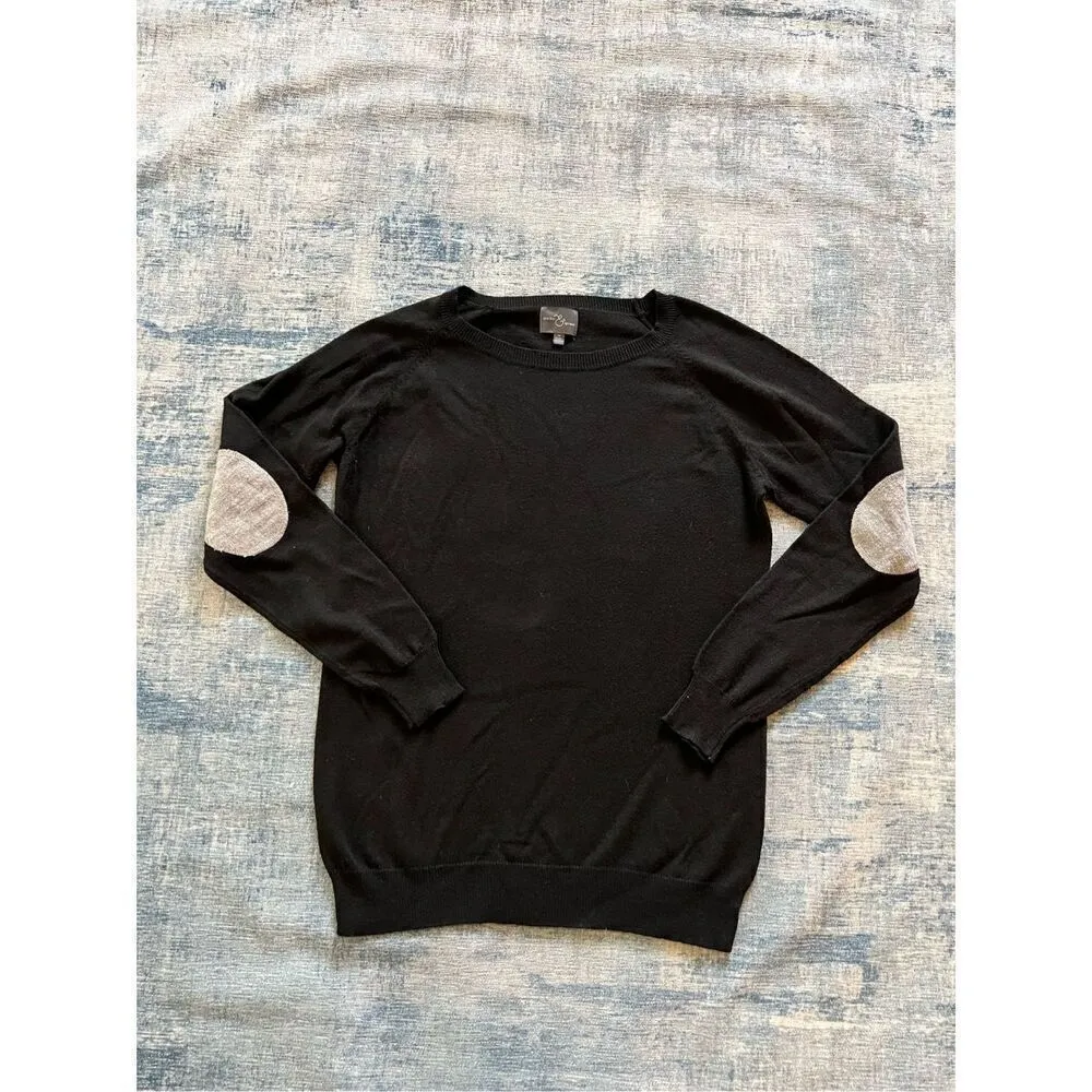 Market & Spruce Black Lightweight Sweater with Gray Elbow Patches Women's Medium - Image 5