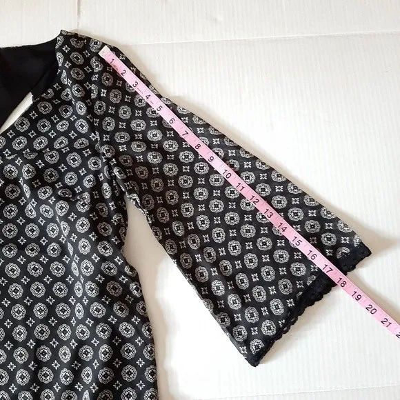 AUW Bohemian Tunic Lined Mini Dress Back Cut-out  Bell Sleeve Size M - Image 9