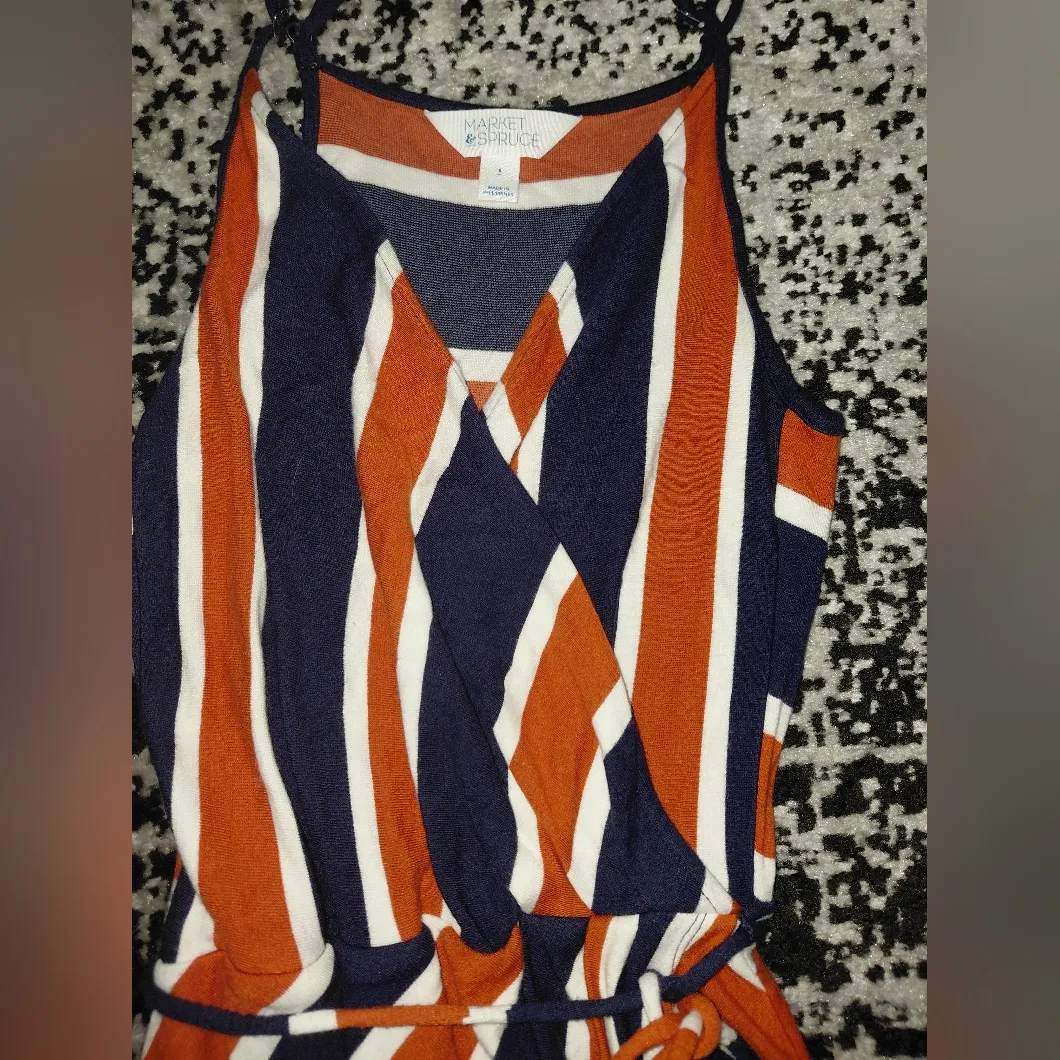 Market & Spruce Nautical Stripe Faux Wrap Maxi Dress S Coastal Boho Asymmetric - Image 9