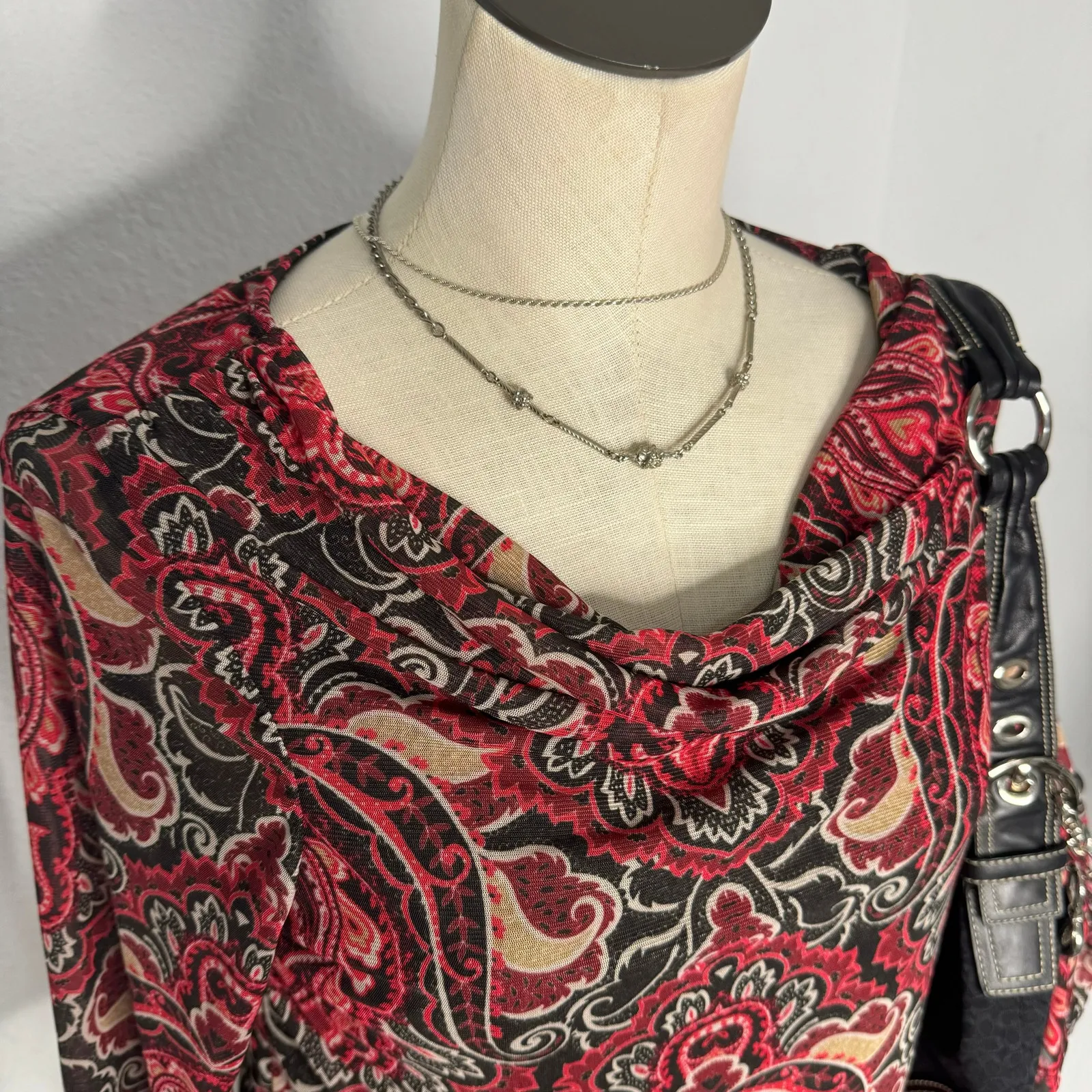 Fairlycore Red Black Tan Paisley Print Mesh Cowl Neck Top Shirt  Fairy - Image 4