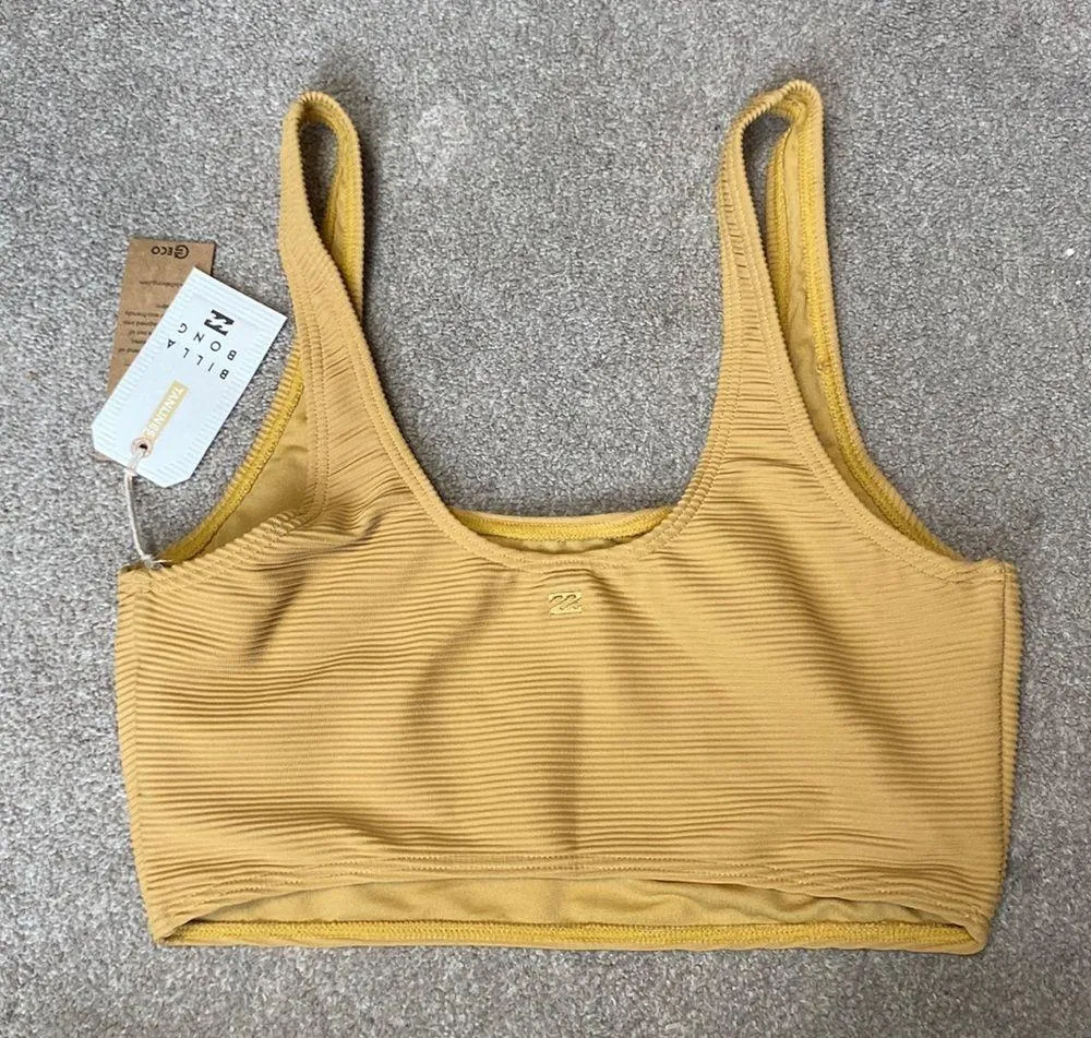 Billabong Mustard Yellow Ribbed Sunbound Tank Swim Bikini Top Size L - Image 5