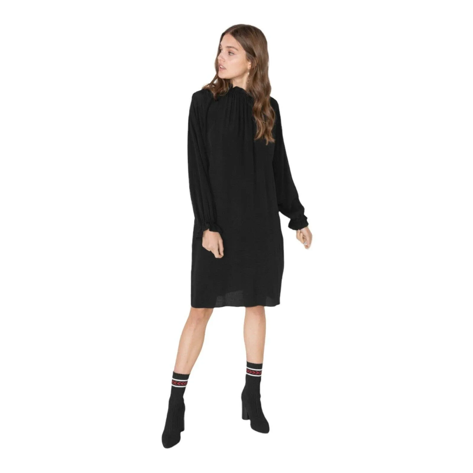 & Other Stories Black High Neck‎ Long Sleeve Rayon Dress Size 8 - Image 8
