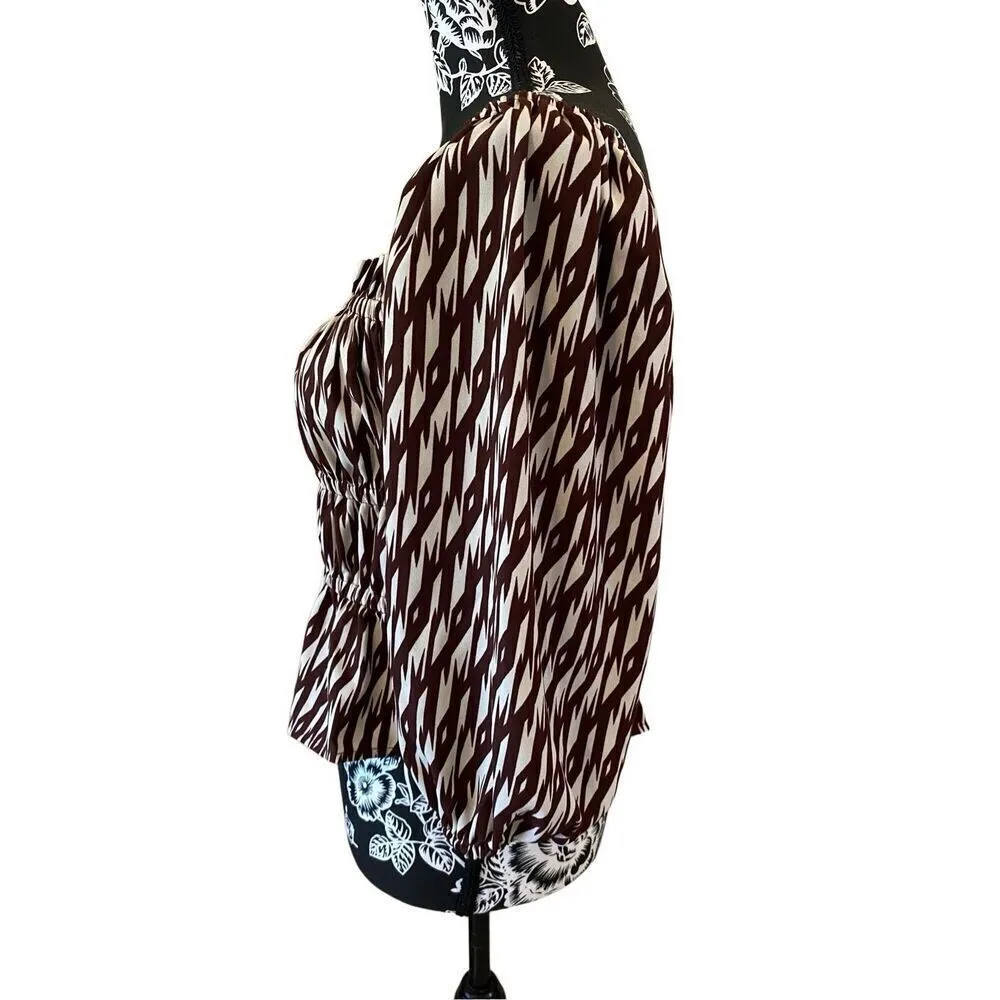 Open Edit Striped Blouse Balloon Sleeve Boat Neck Lightweight ￼ - Image 3