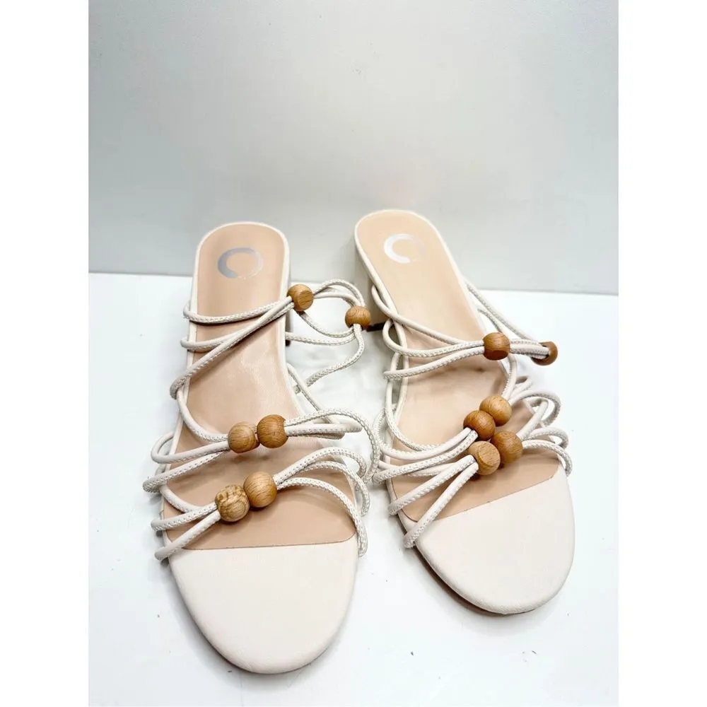 Journee Collection Sandals Size 6.5 Ivory Slip On Block Heel Open Toe Strappy - Image 4