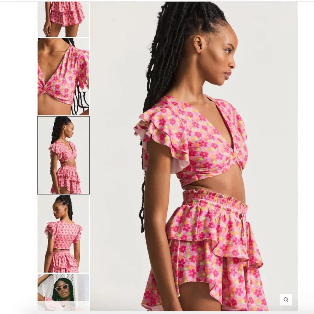 NWT Loveshackfancy Kiella Ruffle Crop Top and Citrine Mini Skirt Passion Sound - Image 3