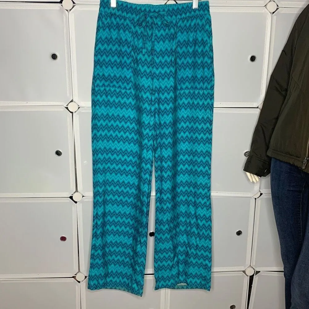 Zara Blue Green Geometric Palazzo Print Pull On pants Size Medium - Image 3
