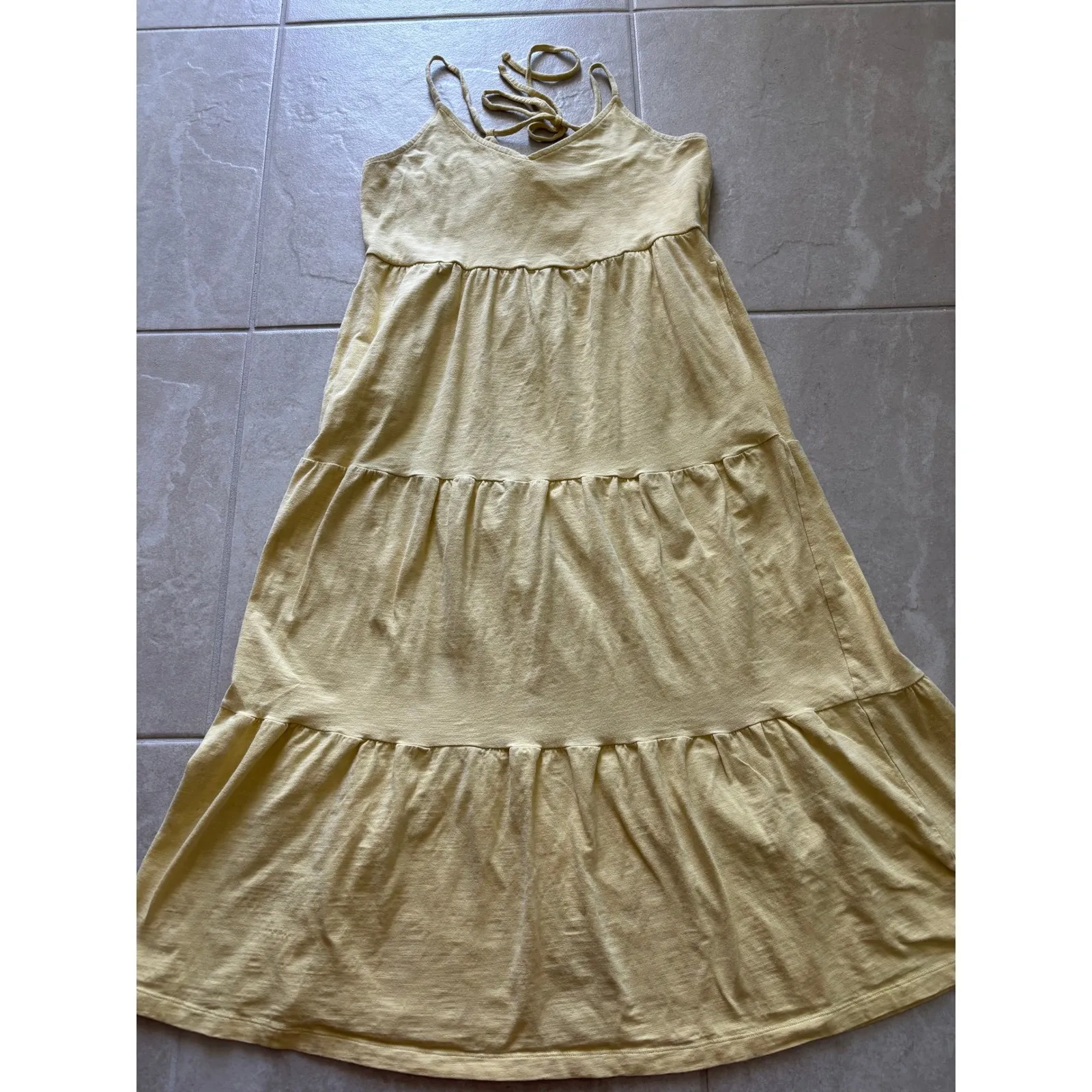 Old Navy Dress Womens Medium Butter‎ Yellow Tiered Midi Beachy Coastal Casual - Image 3