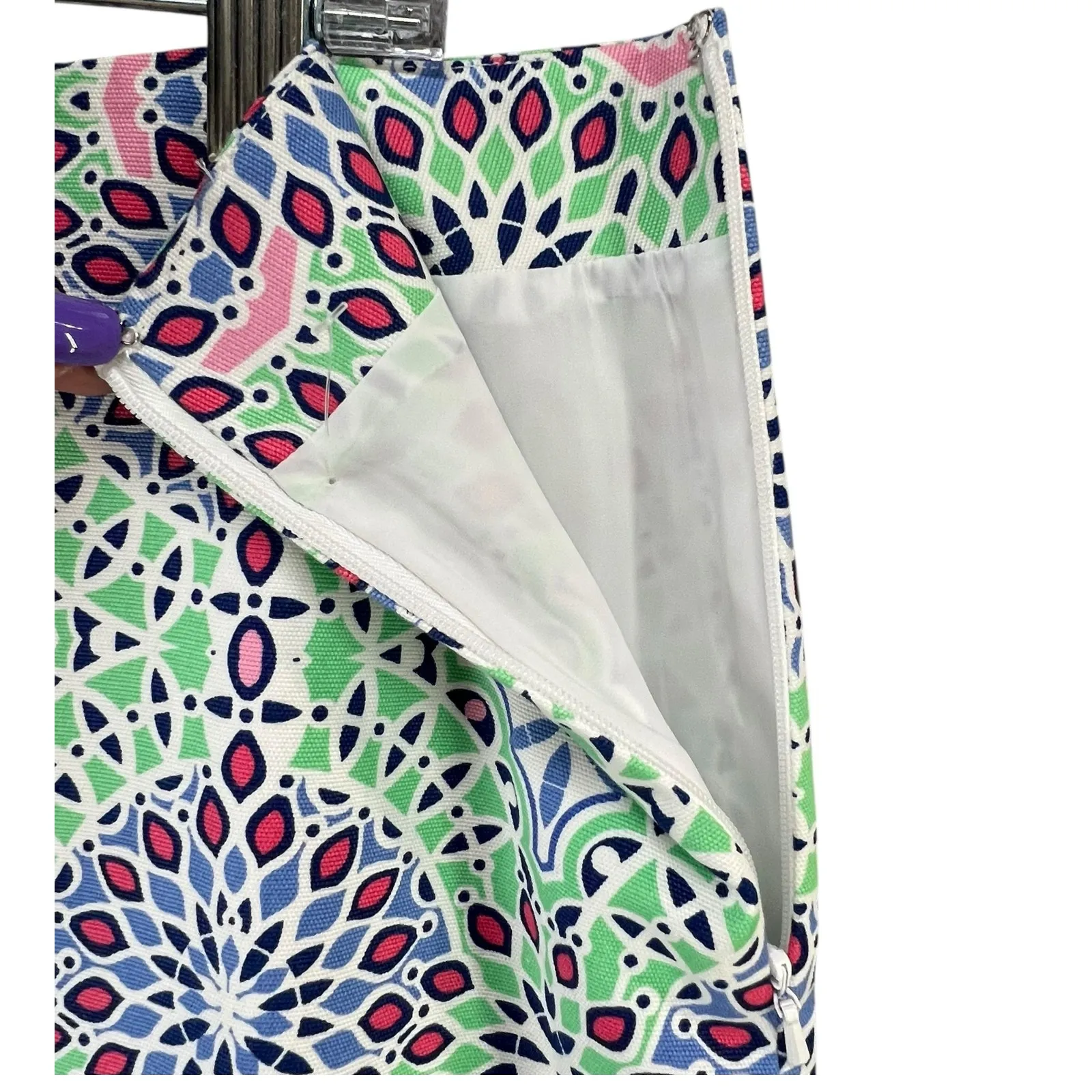 Talbots Skirt Womens 12 Green Blue Kaleidoscope Floral Lined Preppy Classic Boho - Image 10