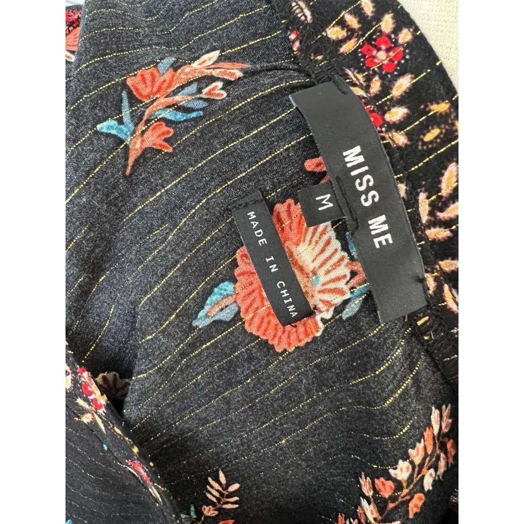 Miss Me Western Blouse‎ Shirt Medium Long sleeve Western Metallic Floral Viscose - Image 3