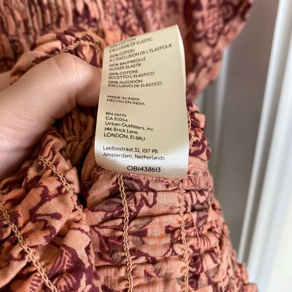 FREE PEOPLE Smock it to Me Mini Dress Apricot Ruffle Peasant Boho Size Large - Image 8